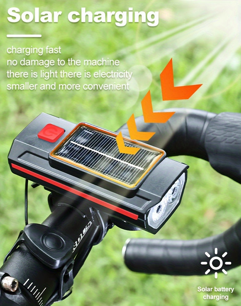 Rechargeable Bike Headlight with 120dB Horn - USB-C, LED Front Light for MTB & Road Bikes, 3 Modes