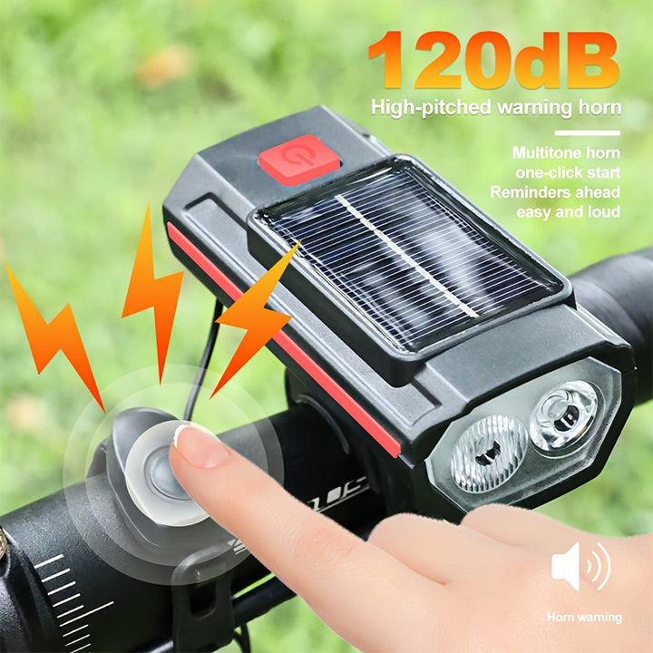 Rechargeable Bike Headlight with 120dB Horn - USB-C, LED Front Light for MTB & Road Bikes, 3 Modes