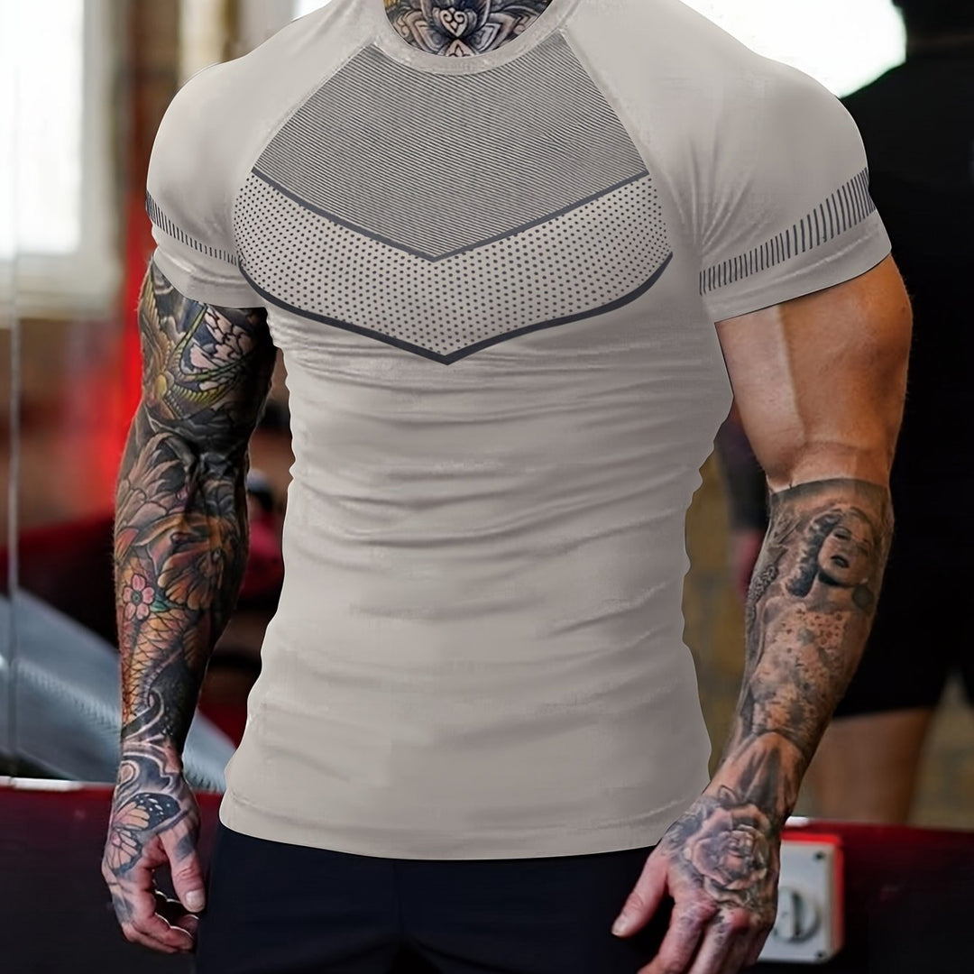 Men's Mid Stretch Quick-drying Breathable Short Sleeve Round Neck Compression T-shirt For Gym Fitness Training