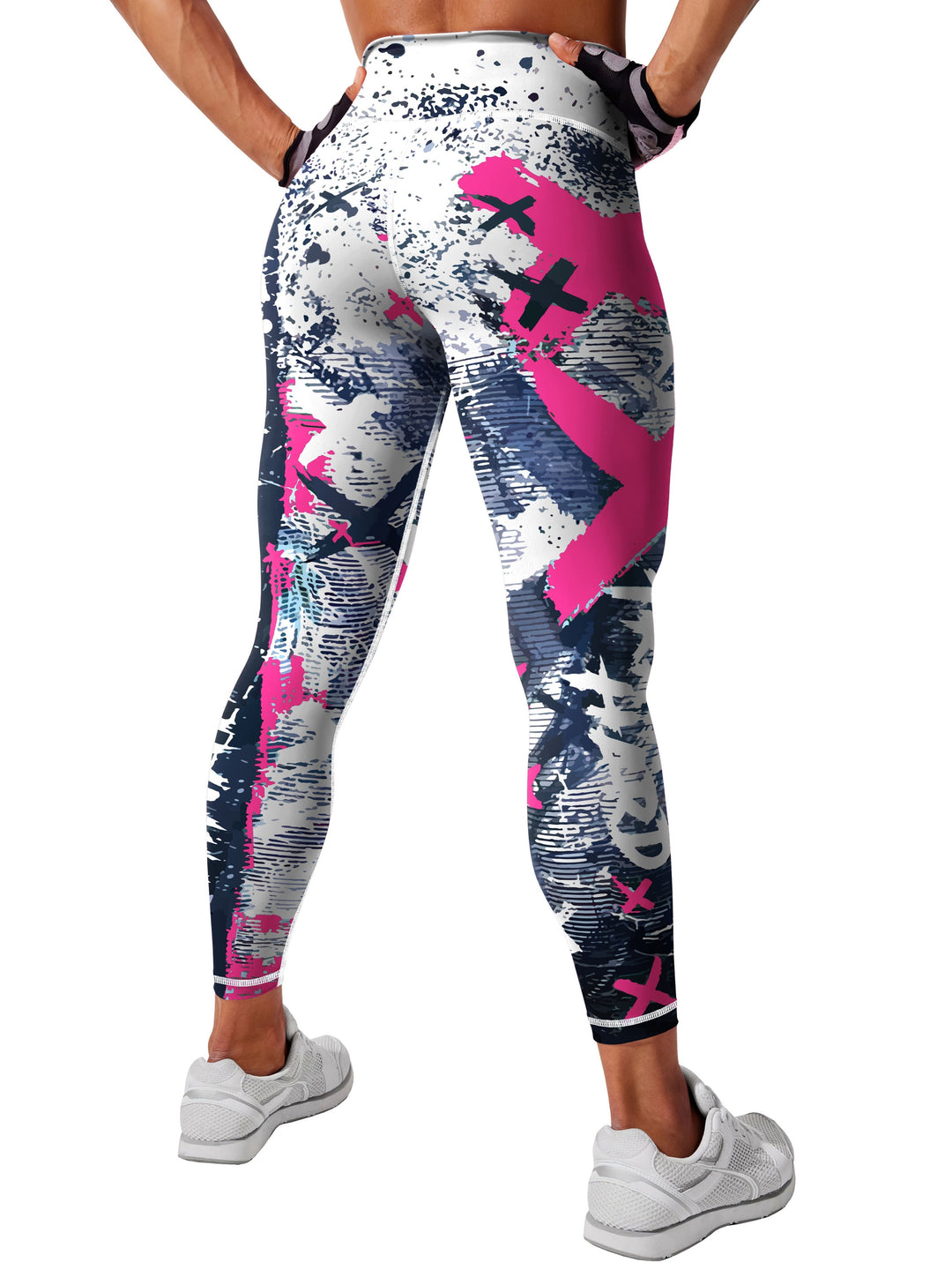 Fashionable Letter Printed High Waist Yoga Leggings - Bold Graffiti Color Block Design, Butt Lifting & Tummy Control, Womens Performance Running Tight Pants