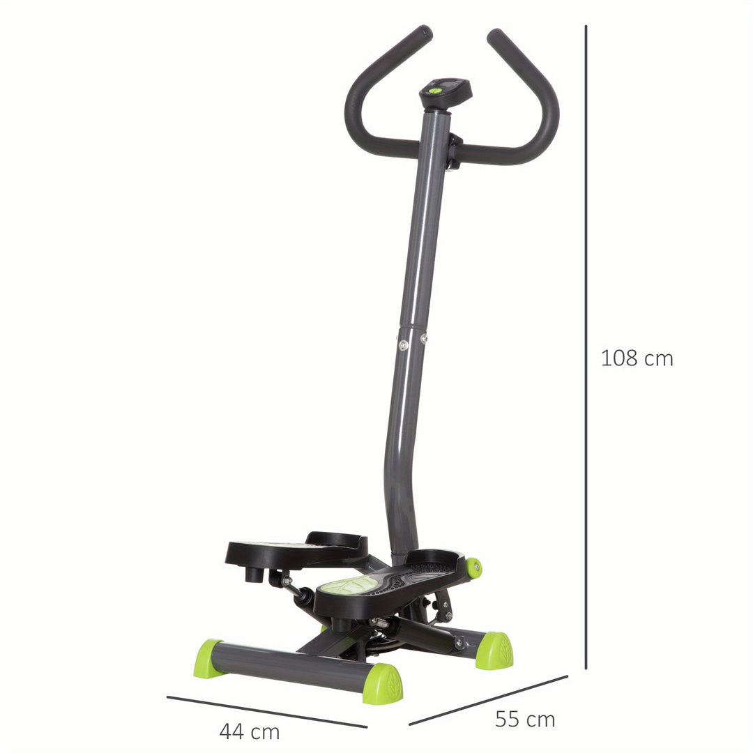 HOMCOM Adjustable Resistance Stepper, Compact Aerobic Twister Step Machine, Fitness Exercise Equipment with LCD Display & Handlebars, Sturdy & Quiet - Use Without Electricity