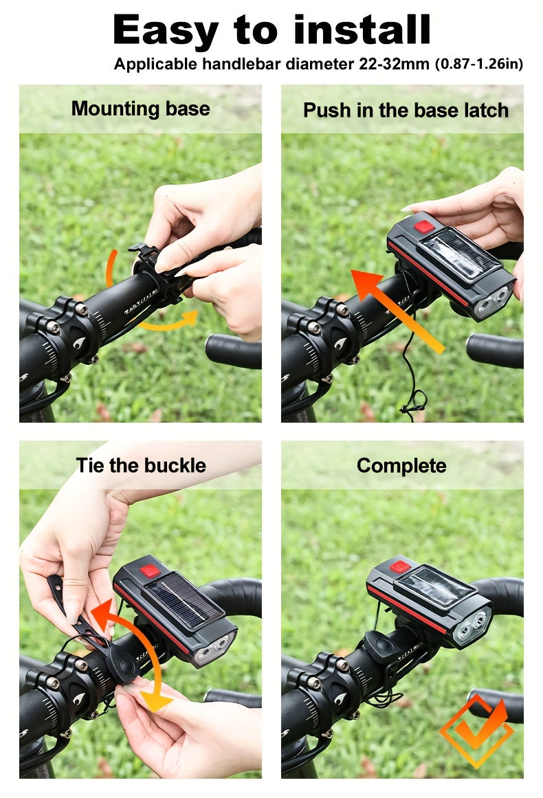 Rechargeable Bike Headlight with 120dB Horn - USB-C, LED Front Light for MTB & Road Bikes, 3 Modes