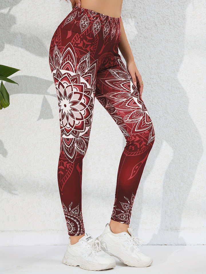 Women's High-Waisted Kaleidoscope Print Leggings, Sports Fitness Yoga Pants With Tummy Control And Butt Lift, Fashion Tight Long Trousers For Running Cycling