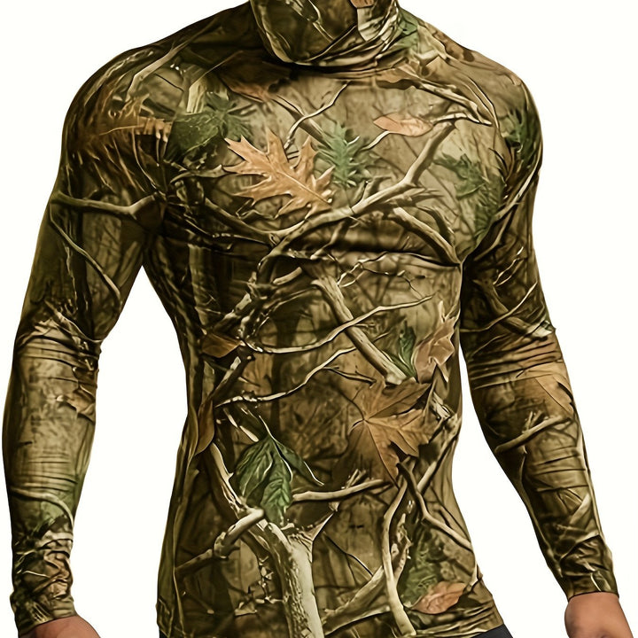 1pc Men's Camo Print Long Sleeve Compression T-Shirt, High Elasticity Sports Top with Crew Neck, Polyester Knit Fabric, Skinny Fit for Fitness & Training, Brothers, Muscle, Full-body Print