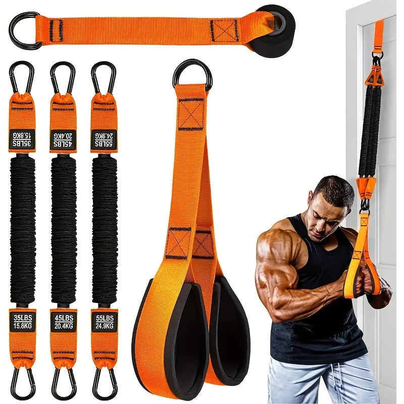 A Set of 5pcs of Heavy-Duty Latex Resistance Training Equipment, Adjustable Resistance, with a Weight Capacity of 61.23 KG, Includes 1 Handle, 1 Door Anchor, And 3 Latex Resistance Bands, Suitable for Tricep Pushdowns, Face P