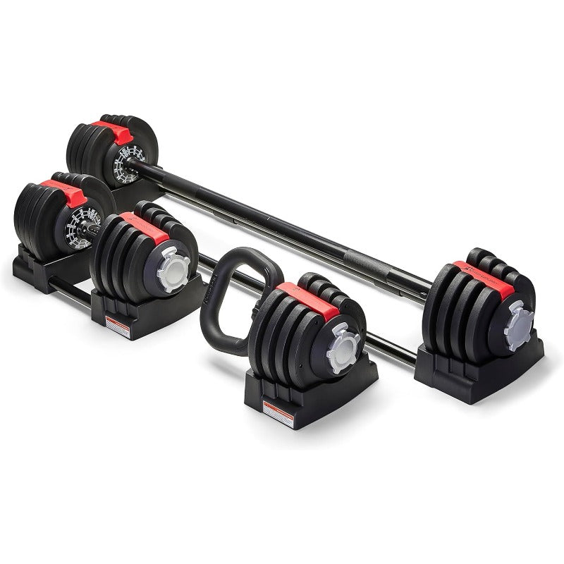 Home Fitness Black/Red Adjustable Smart Barbell/Dumbbell/Kettlebell from 2kg up to 19kg Training Weights