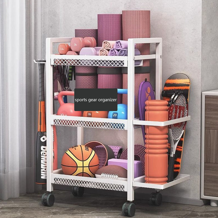 Dumbbell Rack, Yoga Mat Storage Rack, Workout Equipment Storage Rack for Dumbbells Kettlebells Yoga Mat and Balls, Home Gym Storage Organizer with Hooks and Wheels