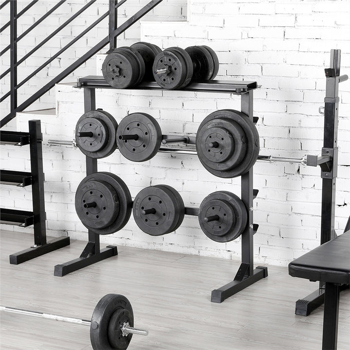 Yaheetech 3 Tier Dumbbell Barbell Rack Weight Plate Storage Holder Weight Bar Rack for Gym Home Fitness Equipment 300kg