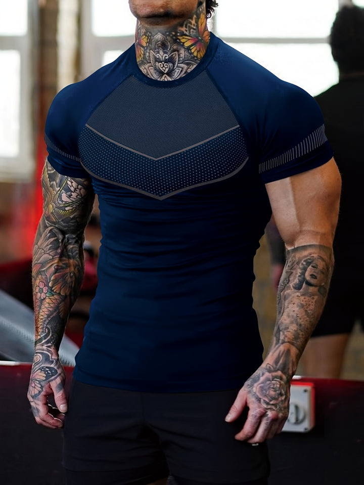 Men's Mid Stretch Quick-drying Breathable Short Sleeve Round Neck Compression T-shirt For Gym Fitness Training