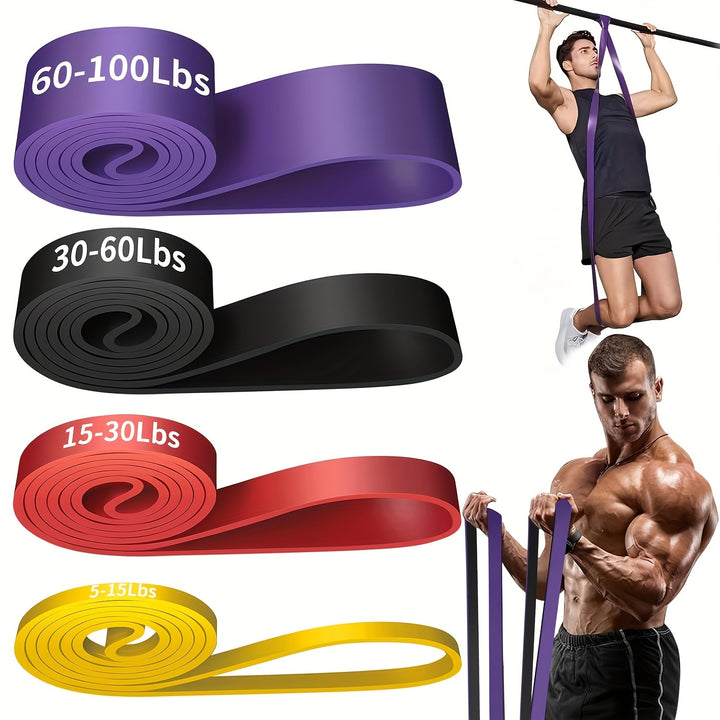 4pcs Set Resistance Bands with Stackable Tension - Exercise and Pull Up Assist Bands for Muscle Training, Workout, Fitness, Shaping - Medium Tension Level, TPE Material - Suitable for Gym, Home, Outdoor Use