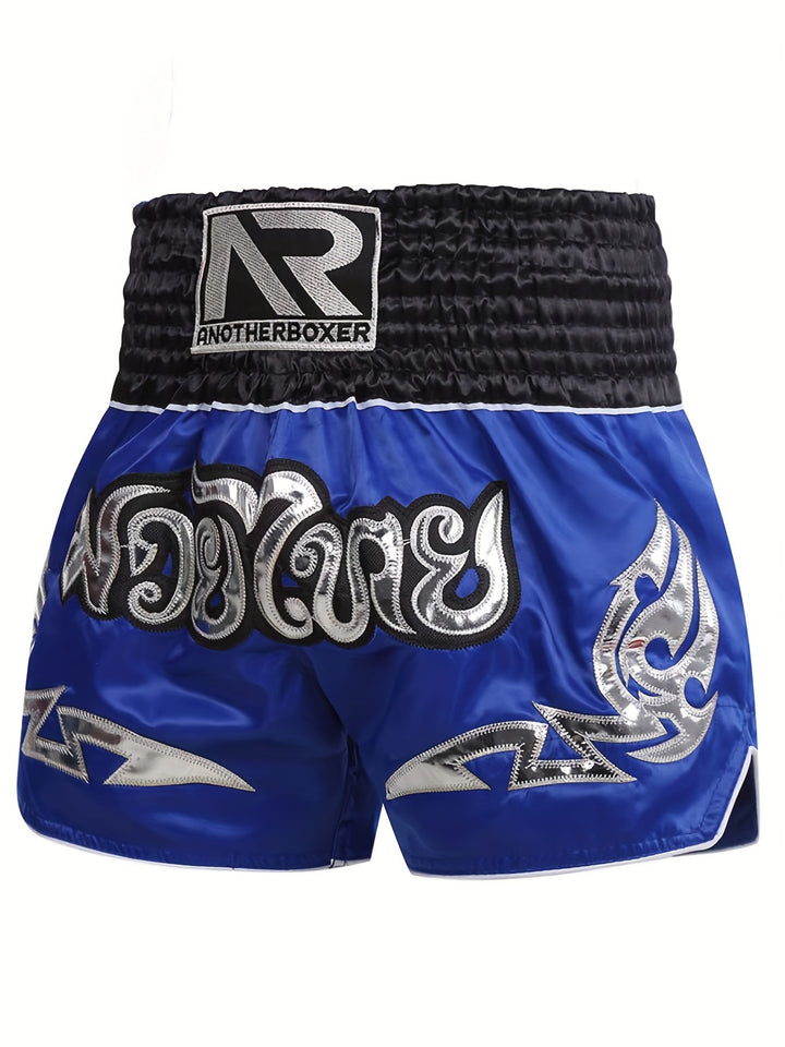 Men's Embroidered Boxing & MMA Shorts - Durable Polyester, Non-Stretch, All-Season Sports Gear for Fitness, Muay Thai & Martial Arts