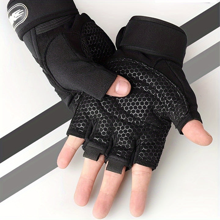 1 pair Half-Finger Breathable Workout Gloves for Fitness, Weightlifting, Cycling, Adjustable Wrist Protection