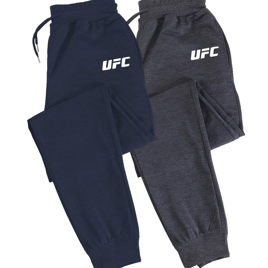 2pcs Men's UFC Print Joggers, Fashionable Sweatpants, Casual Fashion Pants for Spring/ Autumn, Men's Clothing