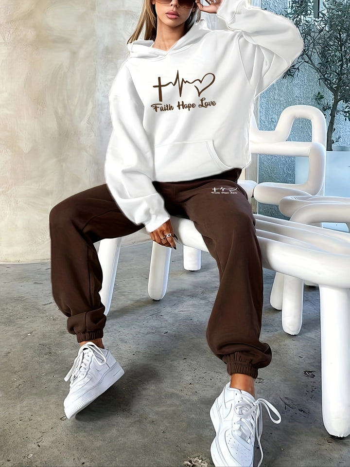 Fashionable Sportswear Set for Women, Perfect for Autumn And Winter, Featuring a Stylish Hooded Sweatshirt And Casual Joggers, Designed to Be Trendy And Youthful.