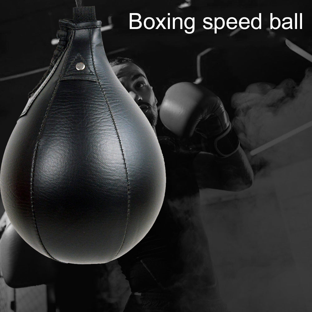 Black Faux Leather Inflatable Boxing Speed Ball - Pear-Shaped Training Punching Bag for Sports & Fitness, Boxing Speed Ball, Training