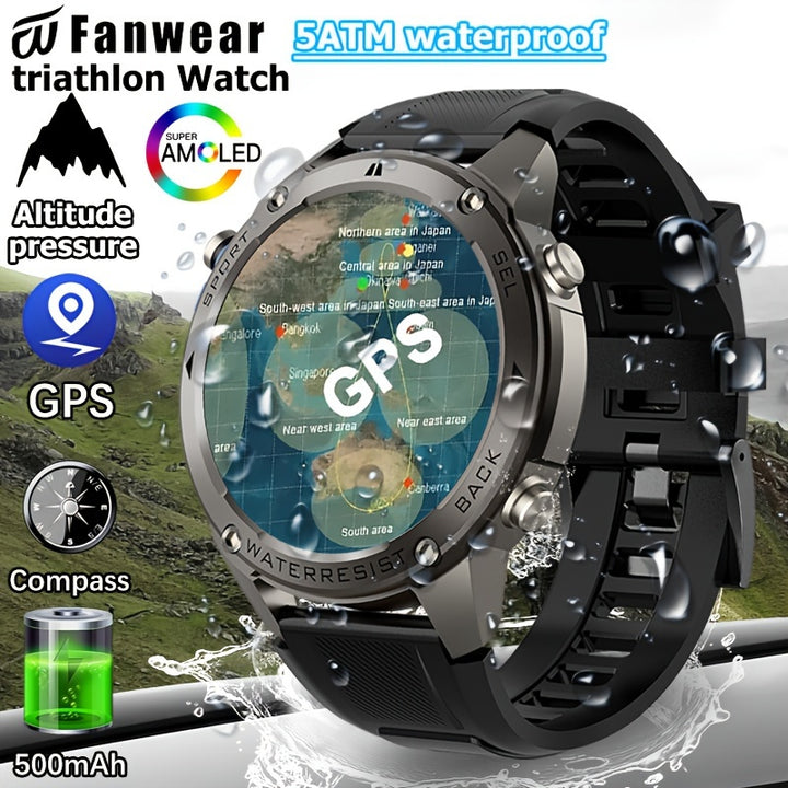 Fanwear GPS Smart Watch with GPS, Compass, Altitude, Air Pressure, Swimming, Triathlon, Timer, 5ATM Waterproof, Stop Watch, 170+ Sports Mode, Automatic Recognition Of Motion Patterns, 500mAh USB-Charged Battery, ATS3085L Chip