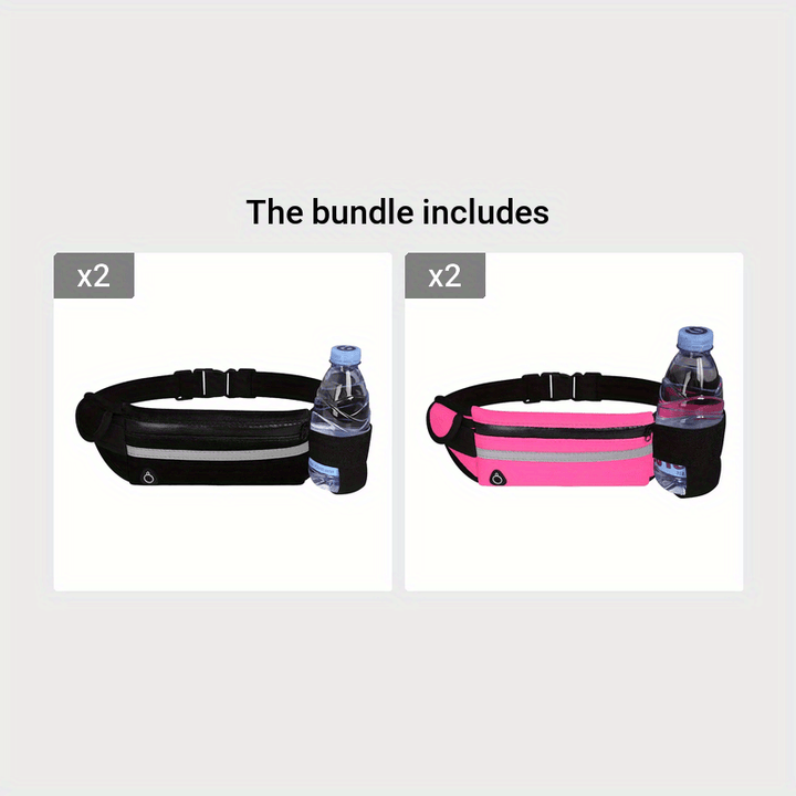 Compact, Reflective Sports Waist Pack with Waterproof Phone Pouch & Bottle Holder - Durable Polyester, Zip Closure for Running & Fitness