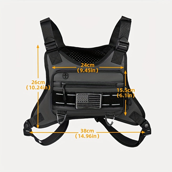 Tactical Running Vest - Water-Resistant, Anti-Theft Chest Bag with Adjustable Straps for Hiking & Outdoor Sports, Black