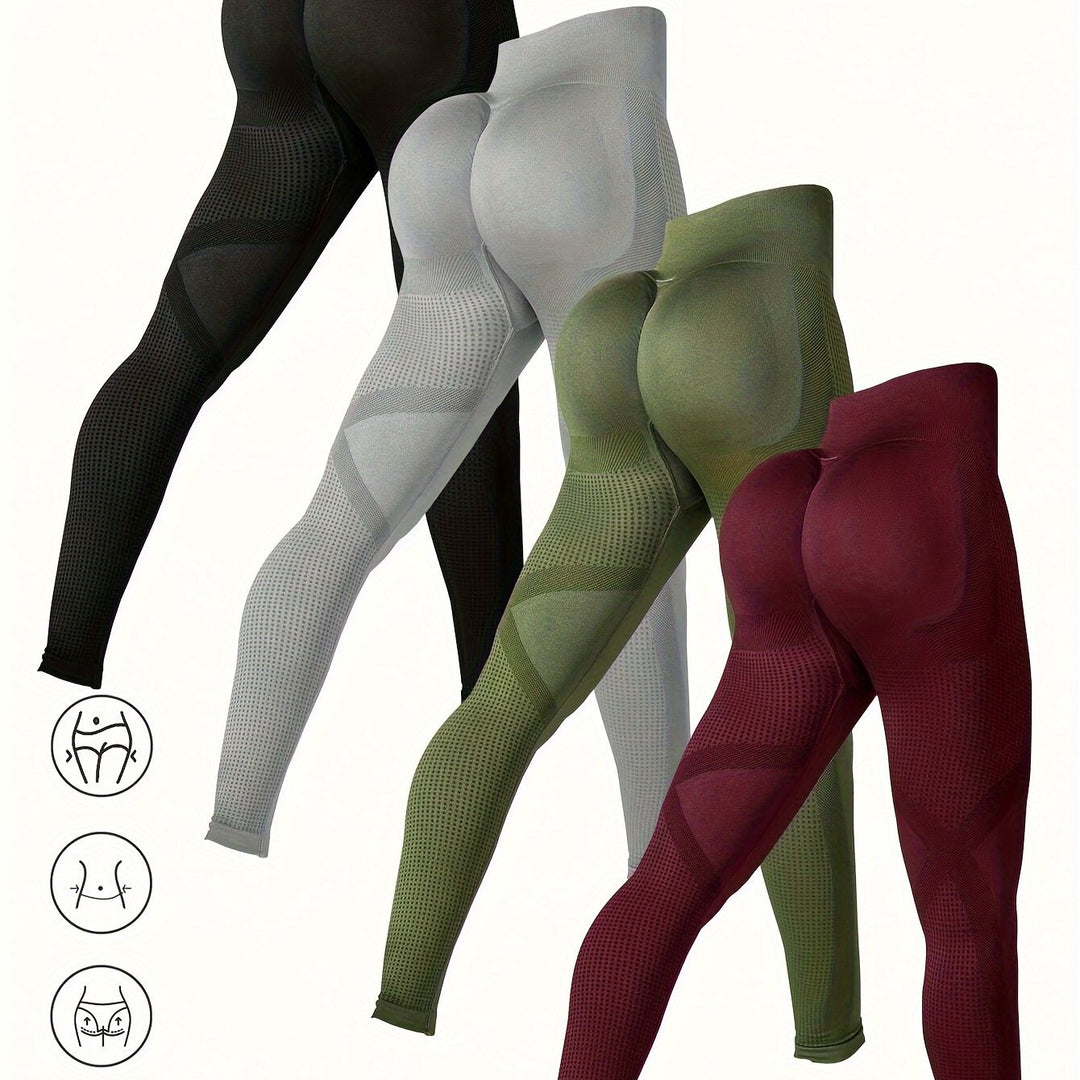 4pcs High-Waist Yoga Leggings - Moisture-Wicking, Stretchy, Perfect for Outdoor Activities, Fitness, and Comfortable Wear