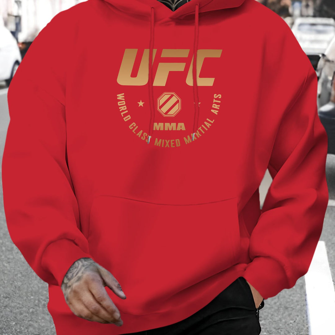 Men'S UFC Graphic Hoodie - Polyester Casual Pullover with Hood - Fall/Winter Knit Fabric Casual Style - Regular Fit Long Sleeve Hooded Sweatshirt with Slight Stretch - Alphabet Print Fashion Hooded Top