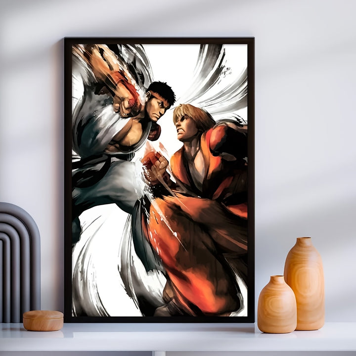 [1pc Ryu Street Fighting Canvas Art Print Poster] 1pc 30.48x40.64 cm Canvas Art Print Poster, Ryu Street Fighting Scene, Frameless Wall Art for Home Bedroom Kitchen Living Room Bathroom, Decorative Artwork for Hotel Cafe Offi