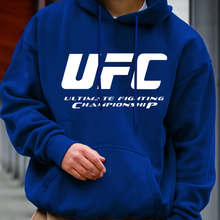 UFC Ultimate Fighting Championship Men'S Casual Polyester Hoodie - Knit Fabric with Slight Stretch, Hooded Collar, Regular Fit, Print Long Sleeve Pullover for Fall/Winter