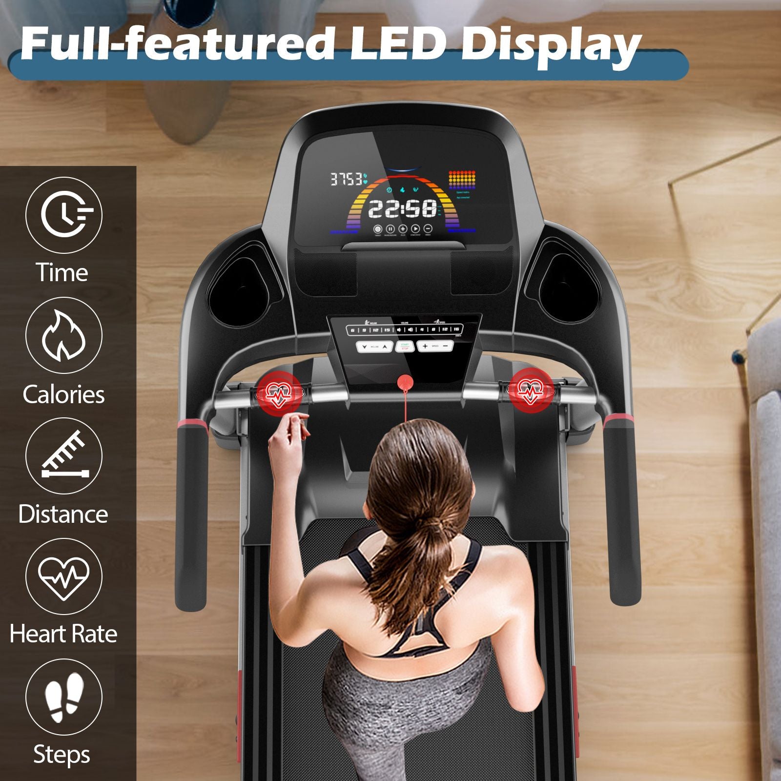 4.75HP Folding Treadmill with 20 Preset Programs and Bluetooth Speakers