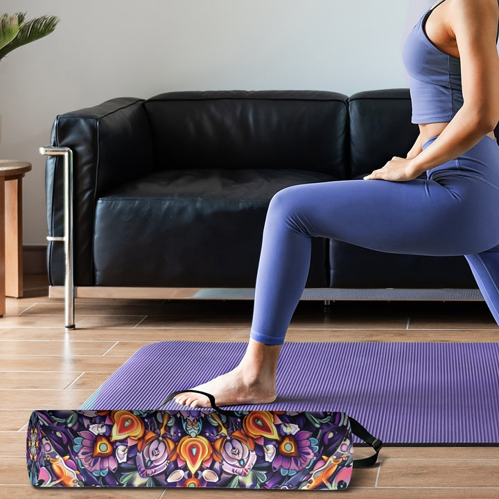 [Popular Choice] Boho Mandala Flower Yoga Mat Storage Bag for Women, Single Shoulder Fitness Mat Carrier, Non-Waterproof Polyester with Zip Closure, Gym Bag