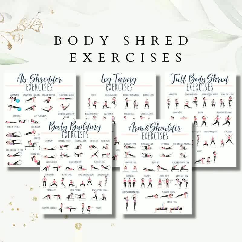 Ultimate Body Shred Guide - Full-Body Fitness Workout with Ab, Booty, Leg, Arm & Shoulder Exercises - 20.32x25.4 cm Unframed Poster, Perfect for Room Decor