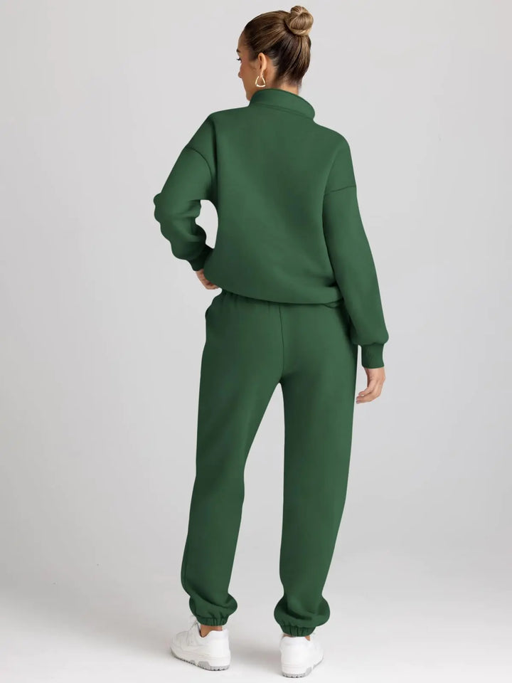 Womens 2 Piece Outfits Long Sleeve Sweatsuits Sets Half Zip Sweatshirts with Joggers Sweatpants Xmasgreen Large