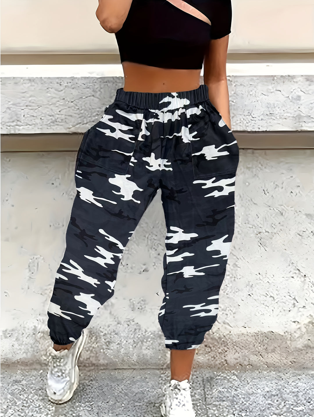 Camouflage Print Comfortable Fashion Elastic Waist Sports Casual Joggers, Women's Clothing