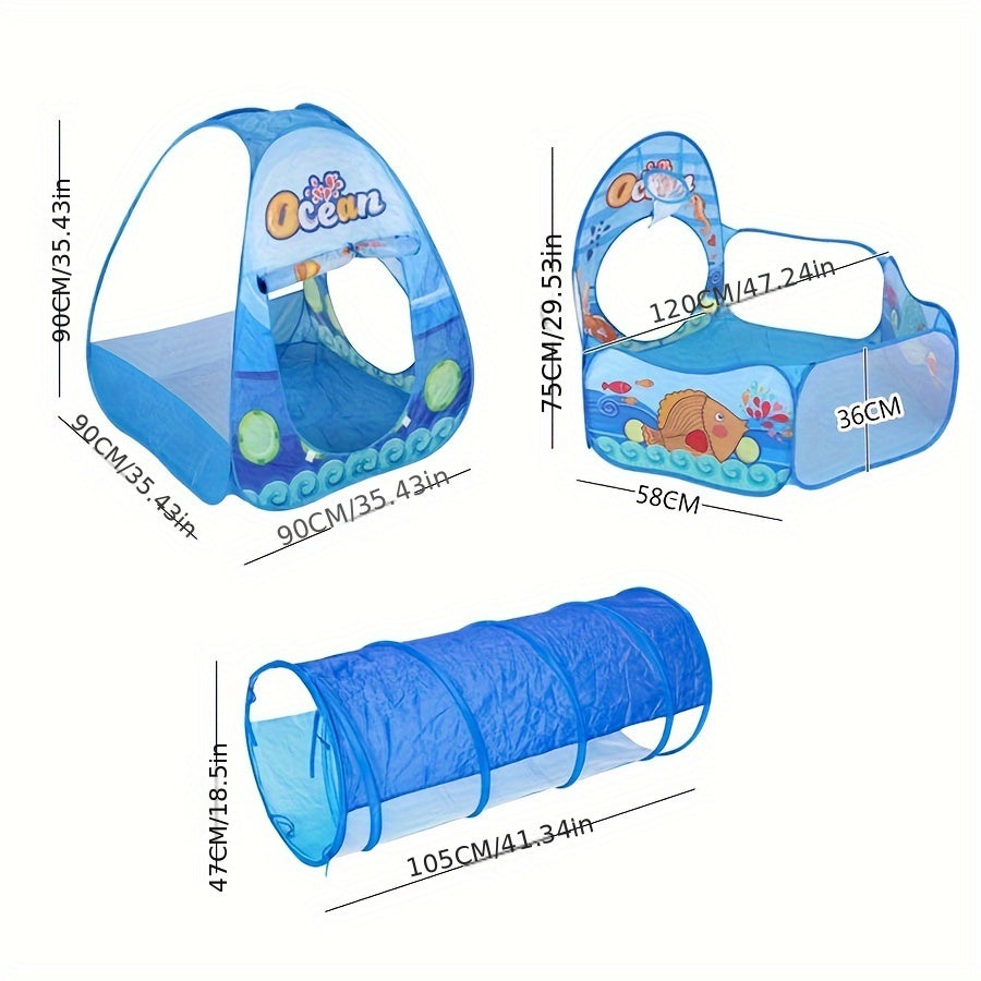 3pcs Kids' Playset: Pop-Up Tent, Ball Pit & Tunnel - Indoor/Outdoor Fun for Boys & Girls, Includes Storage Bag - Perfect Birthday Gift for Ages 3+