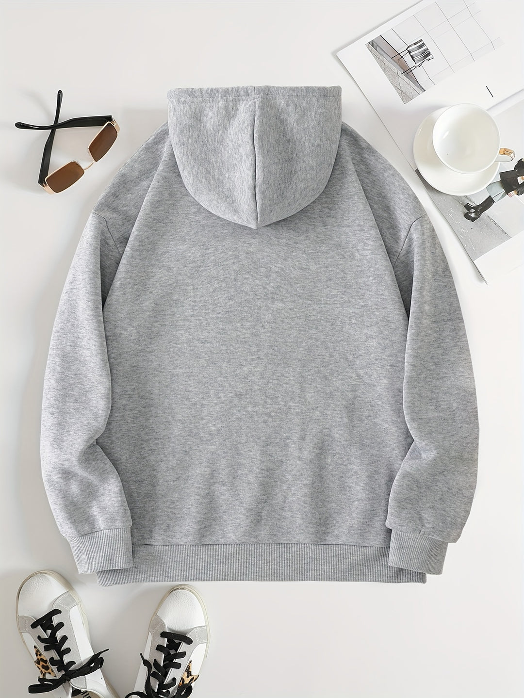 Women's Sports Hoodie With Pocket, Drawstring Design, Long Sleeve, Letter And Ecg Print, Plush Lined, For Fall & Winter