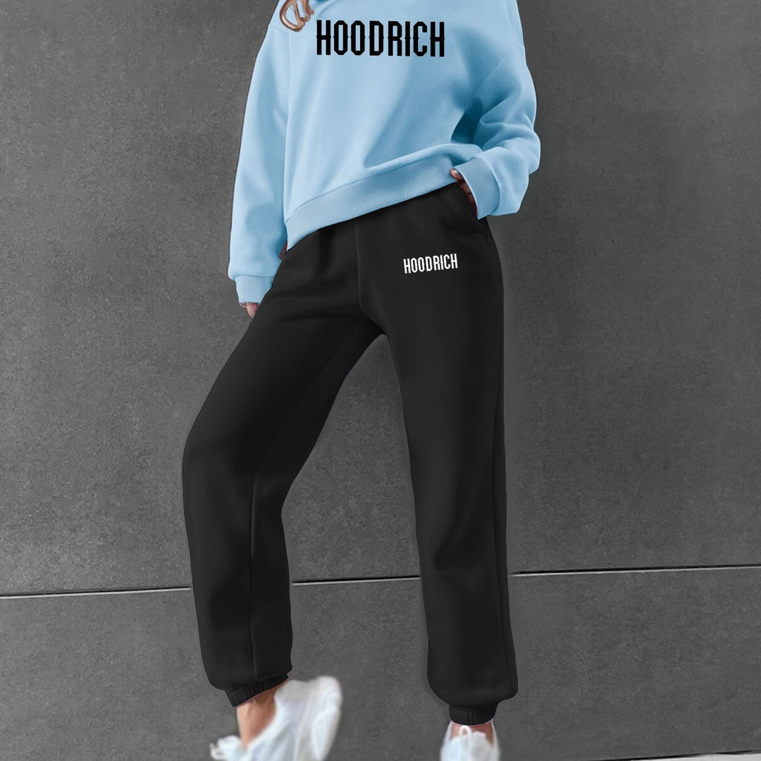 Women's Casual Fashion Geometric HOODRICH Letter Pattern Print Hoodie and Sweatpants Set - Long Sleeve, Round Neck, Polyester Blend, Perfect for Fall and Winter