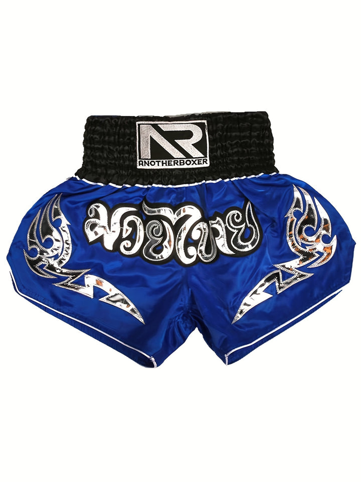 Men's Embroidered Boxing & MMA Shorts - Durable Polyester, Non-Stretch, All-Season Sports Gear for Fitness, Muay Thai & Martial Arts