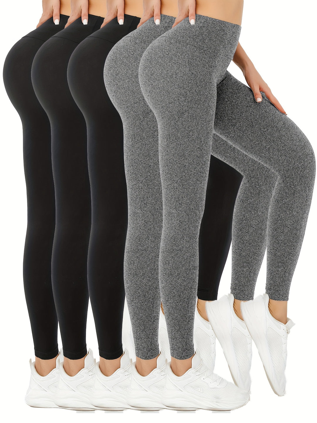 5-Pack Super Soft High Waisted Leggings for Women - Tummy Control, Non-See-Through, Stretch Yoga Running Pants, Casual Athletic Workout Leggings For Fall & Winter