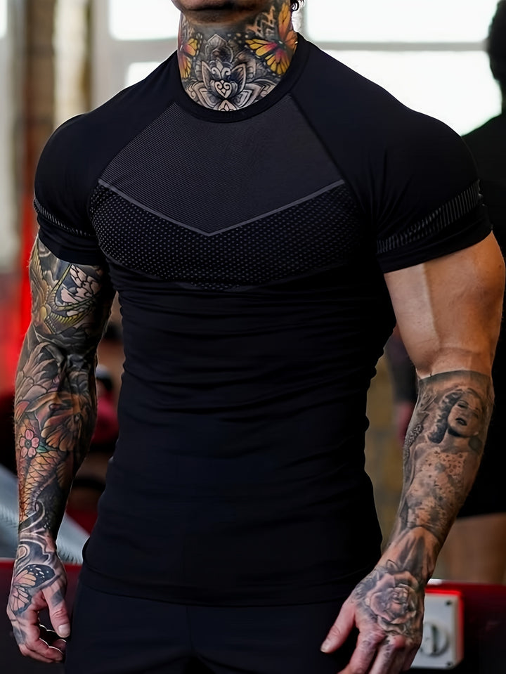 Men's Mid Stretch Quick-drying Breathable Short Sleeve Round Neck Compression T-shirt For Gym Fitness Training