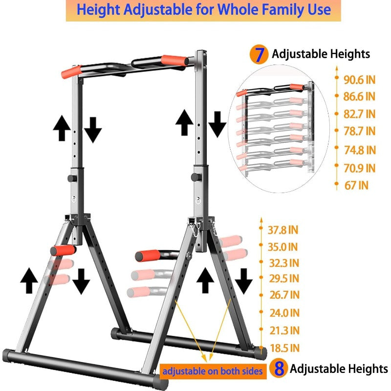 Foldable Power Tower Pull Up Staion Dip Bar Staion Freestanding Multifunctional Fitness Tower Station for Pull-Up/Dips/Push-Up/Chain Up Strenghth Training Home