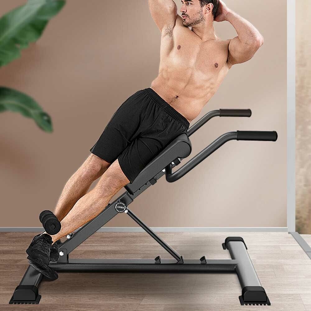 6in1 AB Workout Equipment Adjustable Roman Chair Back Hyperextension Bench Health Fit Dumbbell Trainer incl Dip Bar for Strengthening Foldable Multi-Workout Sit Up Home Trainer