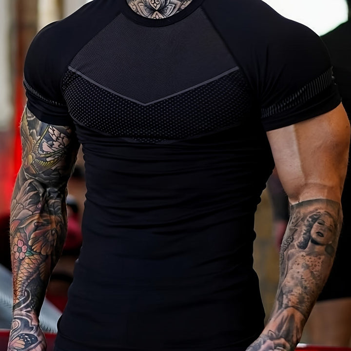 Men's Mid Stretch Quick-drying Breathable Short Sleeve Round Neck Compression T-shirt For Gym Fitness Training