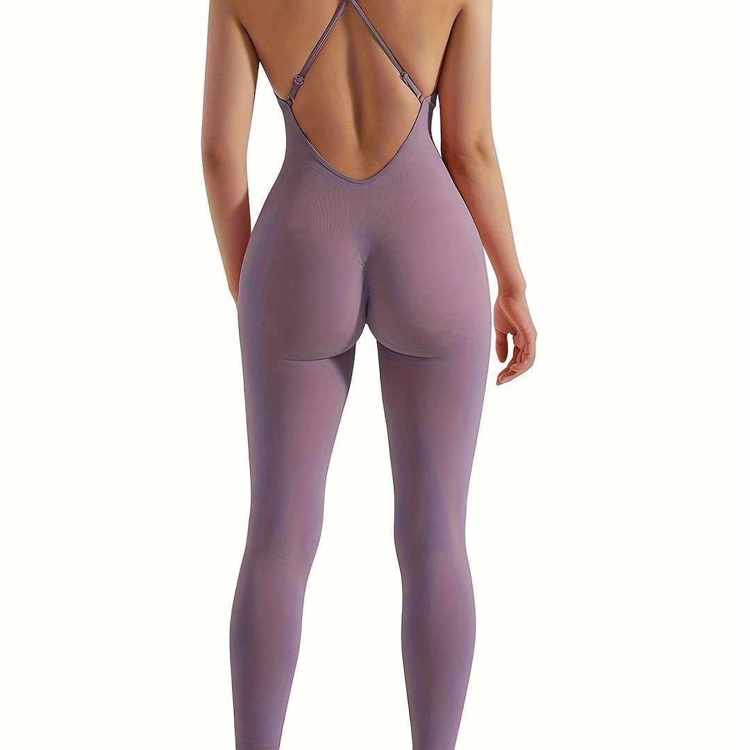 [Customer Favourite] Women's Sleek Backless Yoga Jumpsuit with Removable Pads - High-Waist, Stretchy Nylon/Spandex Blend, Machine Washable