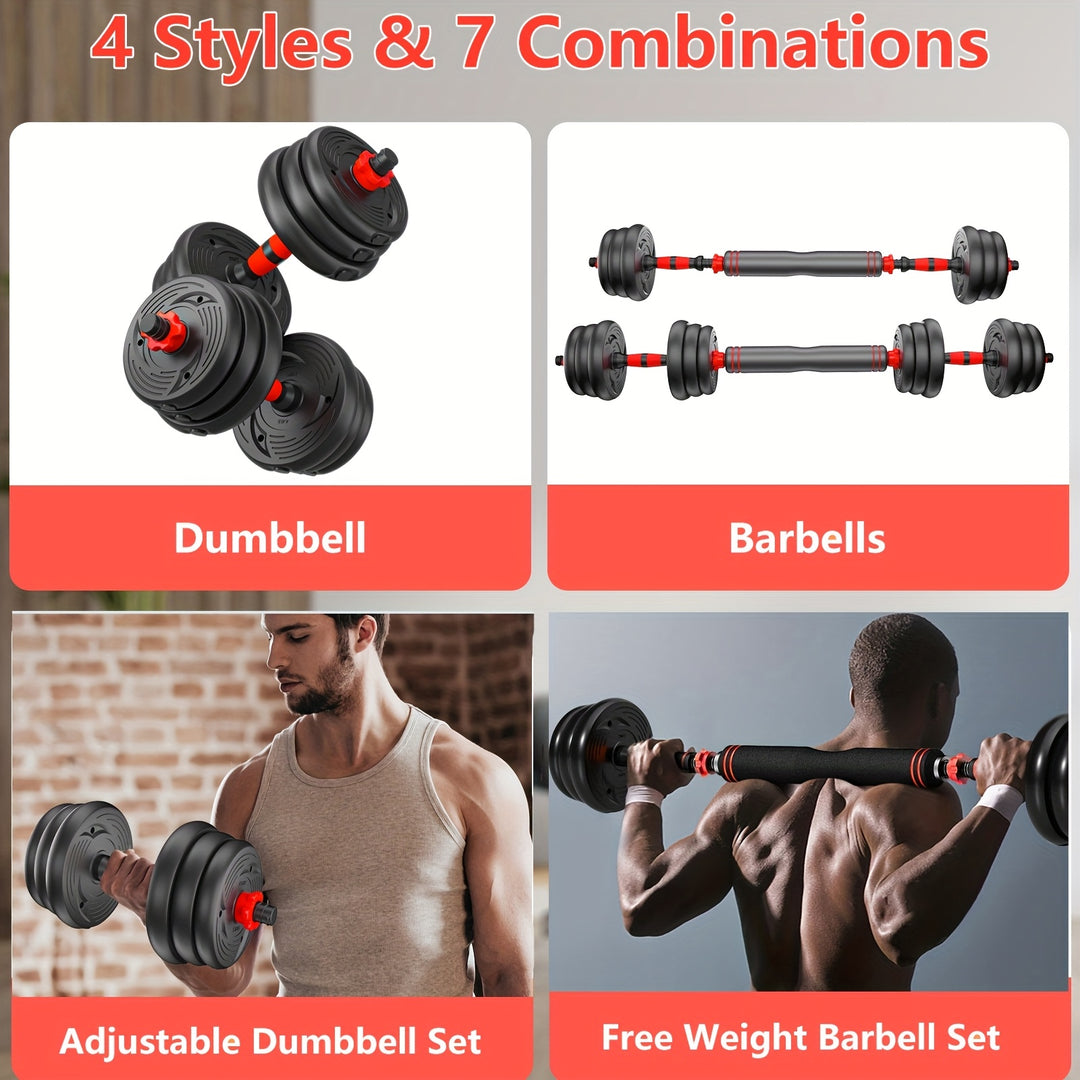 AJUMKER 19.96KG Adjustable Dumbbell & Barbell Set with Kettlebell Connector - Flexible Weight Adjustment, Durable Iron Home Gym Equipment for Men & Women, Includes Gloves & Jump Ropes, Ideal for Full Body Workouts, Gym Access