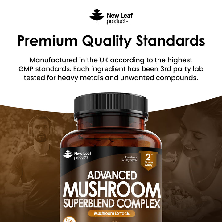 Mushroom Complex - Lions Mane Mushroom Cordyceps Mushroom Chaga Mushroom Reishi Mushroom Shiitake and Maitake Mushroom Blend - High Potency Mushroom Supplement - Made in The UK Made in The UK