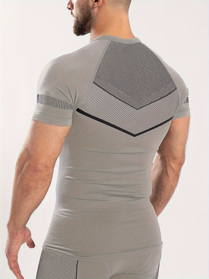 Men's Mid Stretch Quick-drying Breathable Short Sleeve Round Neck Compression T-shirt For Gym Fitness Training