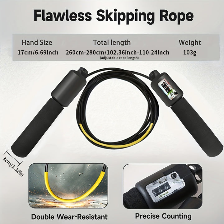 1pc Black Jump Rope with Counter and Adjustable Rope Length, Double Wear-Resistant Design, Comfortable Foam Grip, PVC Material for Fitness Training - Uncharged Exercise Equipment