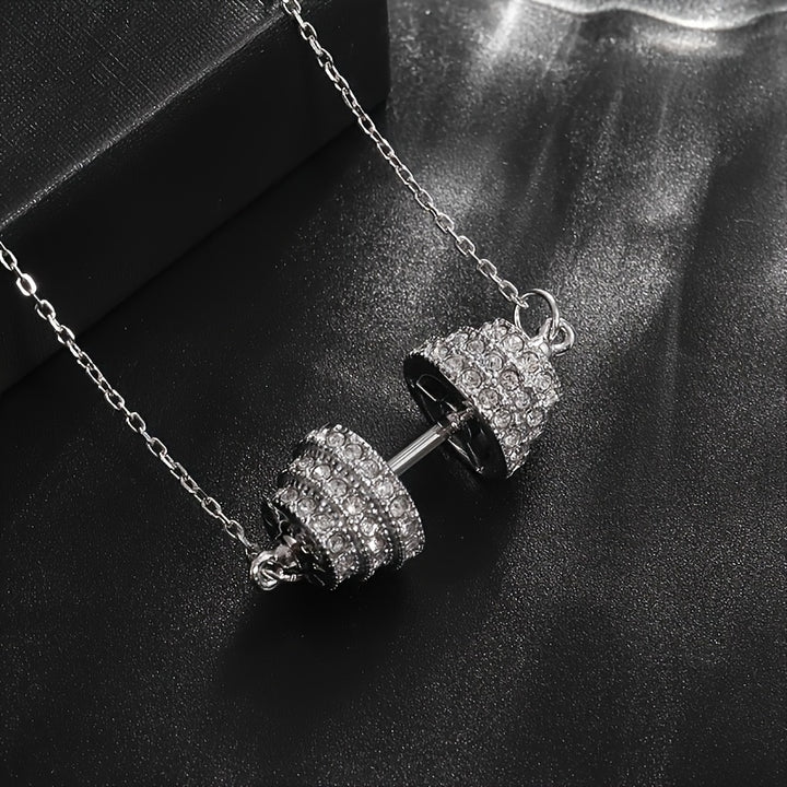 A Trendy And Creative Necklace With Zirconia Inlaid Dumbbell Pendant, Suitable For Both Men And Women For Casual Parties, Sports, Fitness, And As A Fashionable Accessory Gift.