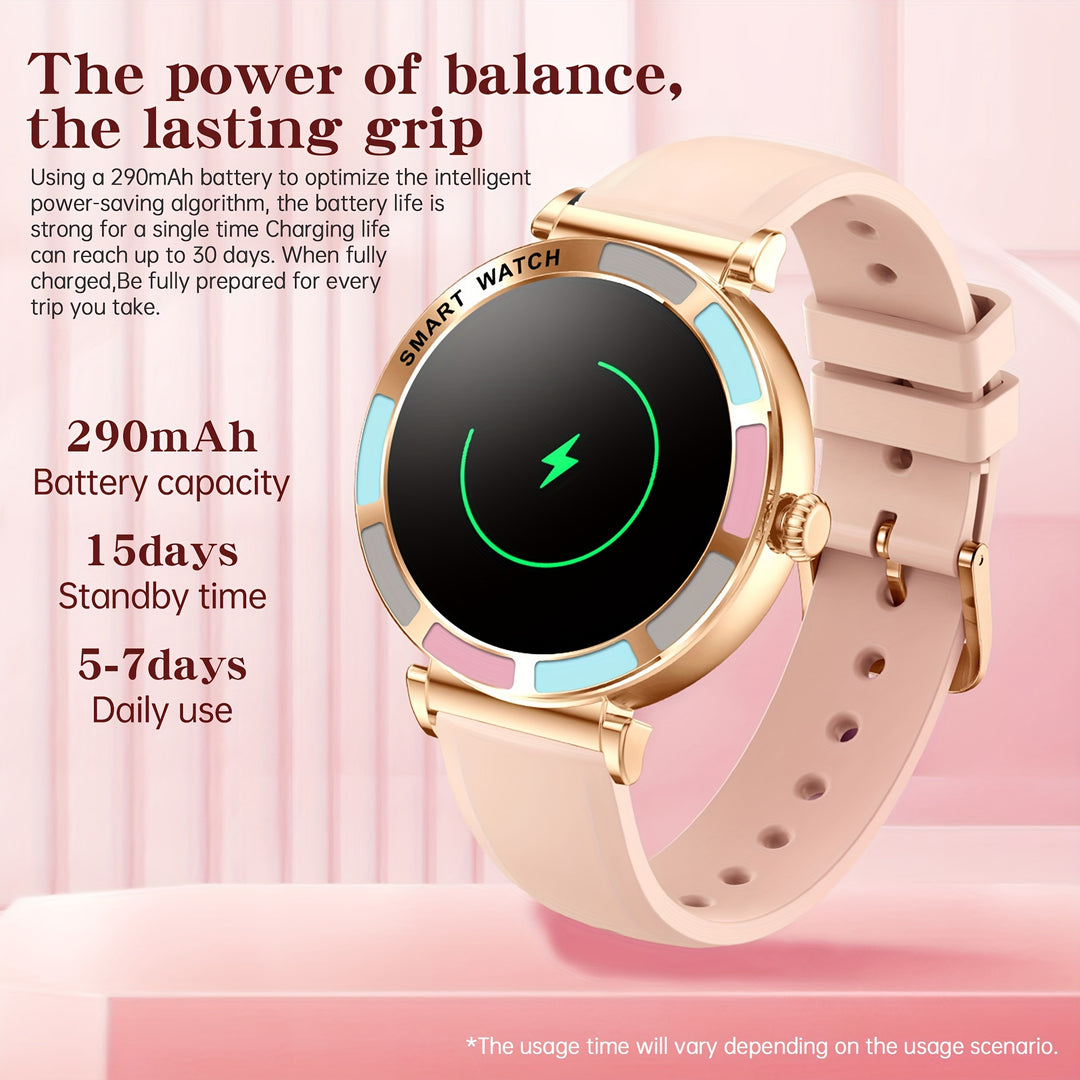 TIZOOP Smart Watch for Women, 3.23cm HD Round Touch Display, IP67, 290mAh Rechargeable Battery, Silicone Band, Digital Round Case, Wireless, 100+ Sports Modes, Pedometer, Fitness Tracker, Answer & Make Calls, Message Notifica