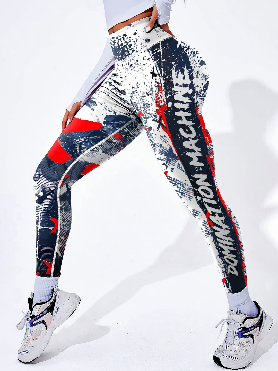 Fashionable Letter Printed High Waist Yoga Leggings - Bold Graffiti Color Block Design, Butt Lifting & Tummy Control, Womens Performance Running Tight Pants