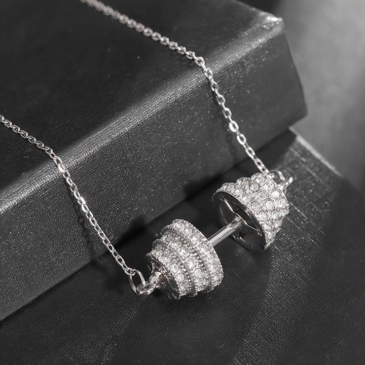 A Trendy And Creative Necklace With Zirconia Inlaid Dumbbell Pendant, Suitable For Both Men And Women For Casual Parties, Sports, Fitness, And As A Fashionable Accessory Gift.