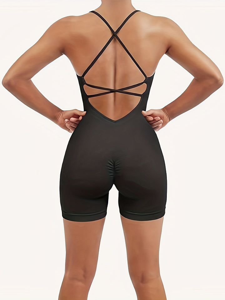 Women's Lace-up Hip Lift Bodysuit, Seamless Jumpsuit, Tummy Tuck Padded Sports Bra